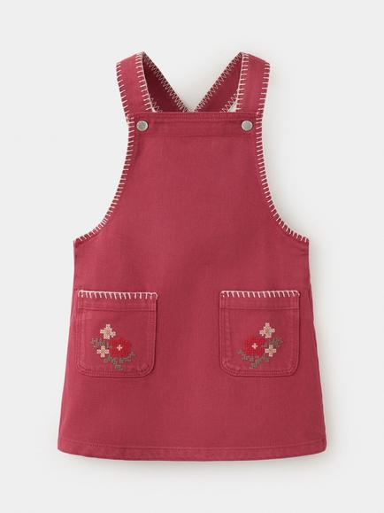 Mango Kids' Larisa Embroidered Pinafore Dress, Red, Red