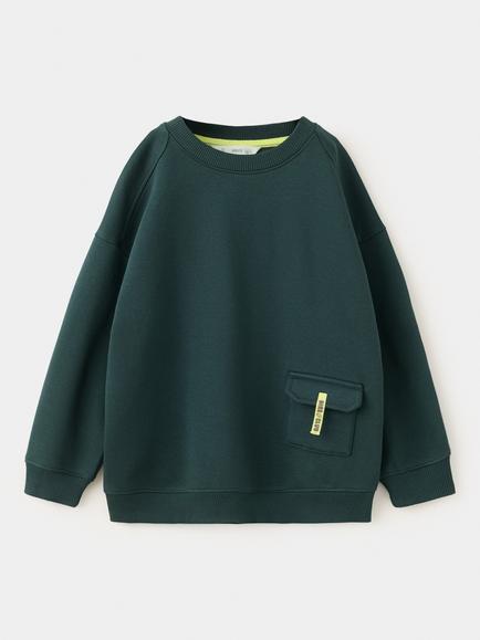 Mango Kids' Cotton Blend Crew Neck Sweatshirt, Bottle Green, Bottle Green
