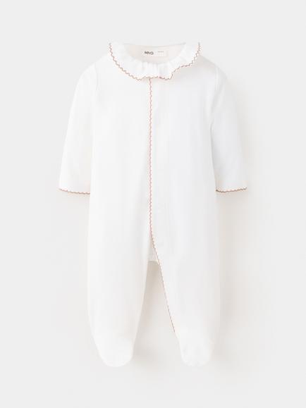 Mango Baby Collar Sleepsuit, Off White, Off White