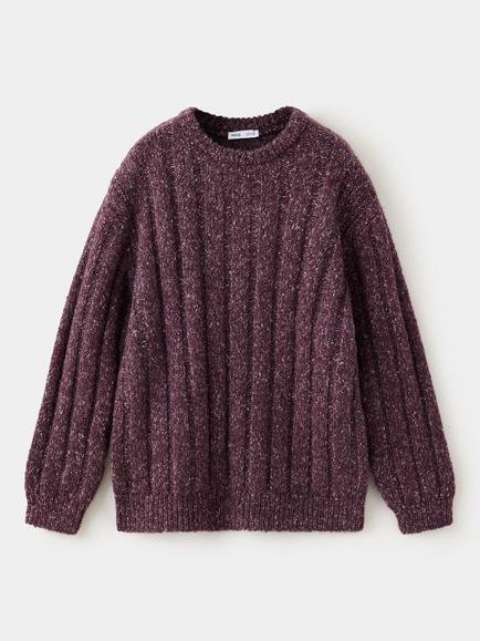 Mango Kids' Rib Knit Crew Neck Jumper, Garnet, Garnet