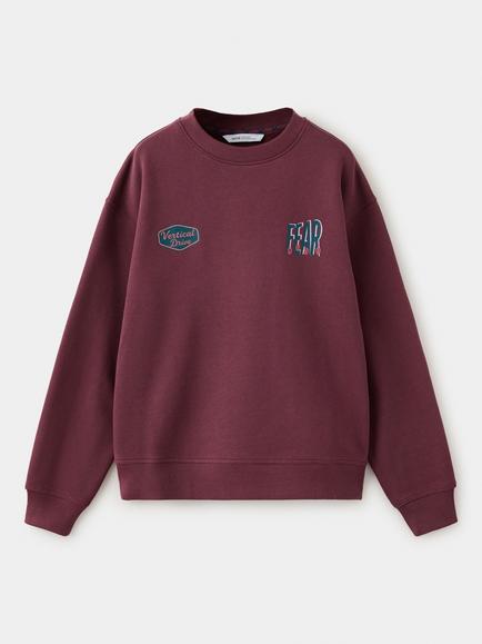 Mango Kids' Long Sleeve Crew Neck Printed Sweatshirt, Wine, Wine