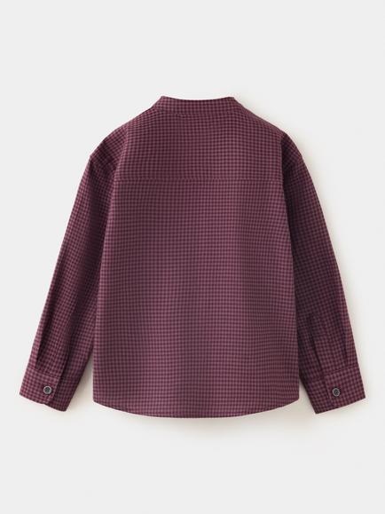 Mango Kids' Mandarin Collar Shirt, Garnet - view 2, Garnet