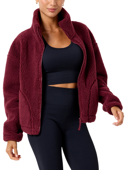 Gym+Coffee Industry Fleece High Collar Jacket, Cherry Crush