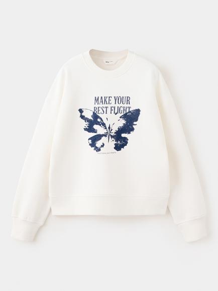 Mango Kids' Crew Neck Sweatshirt, Off White, Off White