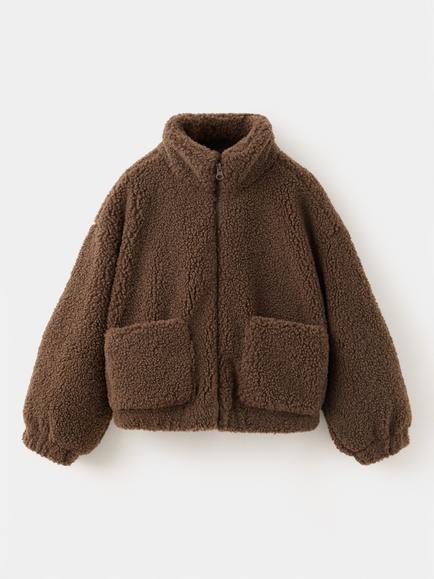 Mango Kids' Plush Teddy Funnel-Neck Oversized Jacket, Chocolate, Chocolate