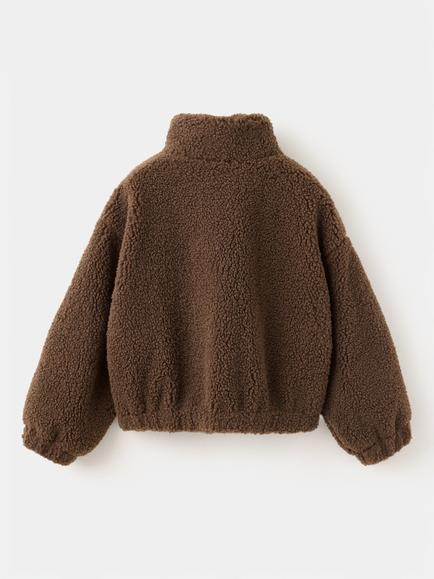 Mango Kids' Plush Teddy Funnel-Neck Oversized Jacket, Chocolate - view 2, Chocolate