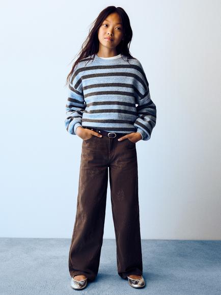 Mango Kids' Leaf Print Jeans, Brown, Brown