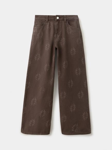 Mango Kids' Leaf Print Jeans, Brown - view 2, Brown