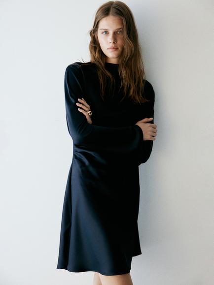Mango Long Sleeve Mini Dress, Navy, Navy