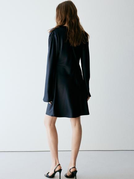 Mango Long Sleeve Mini Dress, Navy - view 2, Navy
