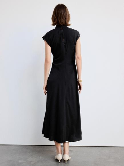 Mango Mandarin Collar Cap Sleeve Midi Dress, Black - view 2, Black