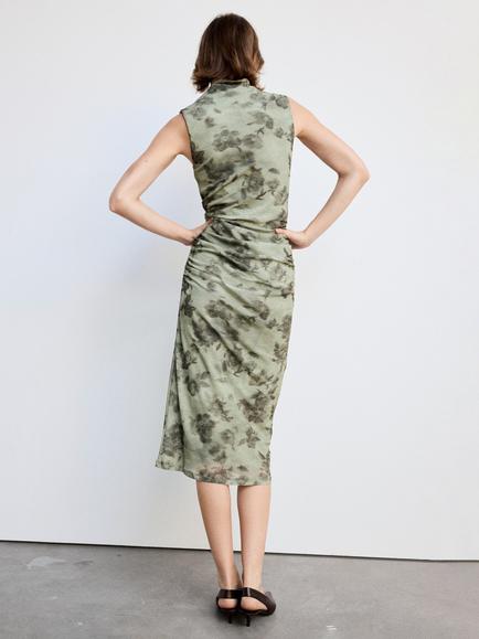 Mango Asymmetric Cowl Neck Midi Dress, Green - view 2, Green