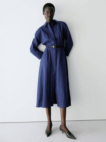 Mango Long Sleeve Shirt Maxi Dress, Navy, Navy