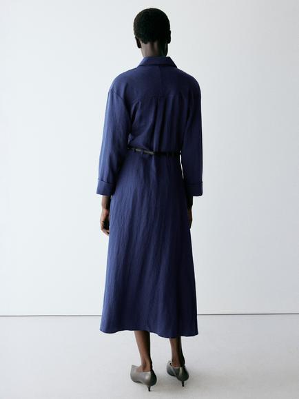 Mango Long Sleeve Shirt Maxi Dress, Navy - view 2, Navy