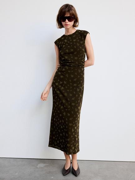 Mango Sleeveless Round Neck Fitted Midi Dress, Brown, Brown