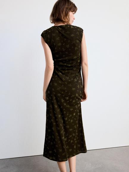 Mango Sleeveless Round Neck Fitted Midi Dress, Brown - view 2, Brown
