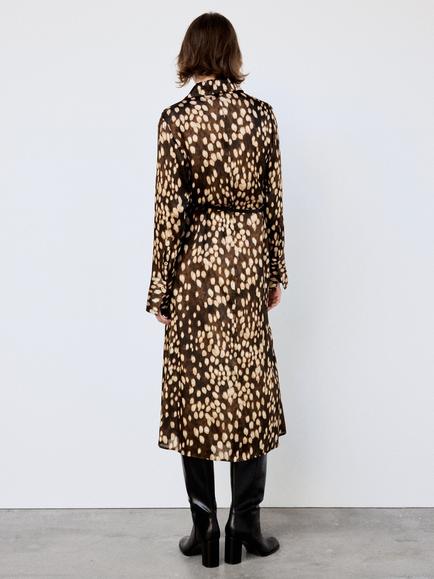Mango Abstract Printed Midi Shirt Dress, Brown - view 2, Brown