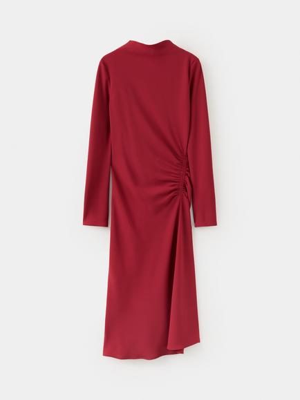 Mango Ruched Waist Mock Neck Midi Dress, Red, Red