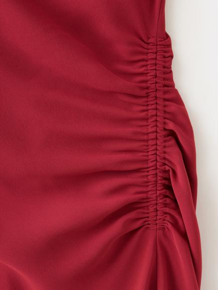 Mango Ruched Waist Mock Neck Midi Dress, Red - view 2, Red