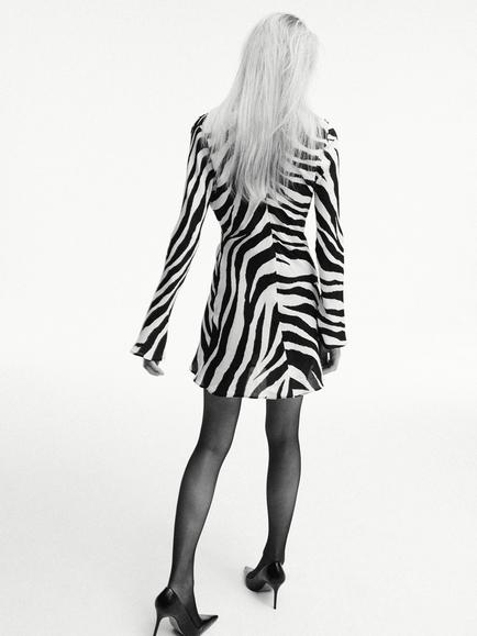 Mango High Neck Animal Print Mini Dress, Black - view 2, Black