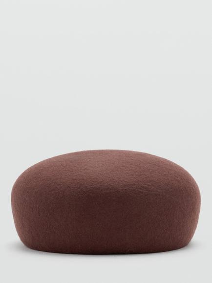 Mango Pure Wool Classic Beret, Chocolate, Chocolate