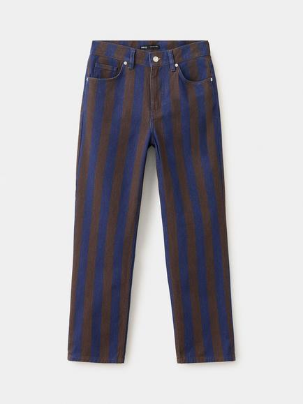 Mango Cotton Denim Stripe Straight Leg Jeans, Blue, Blue