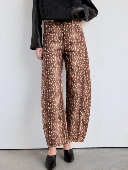 Mango High Rise Deer Print Barrel Leg Jeans, Caramel, Caramel