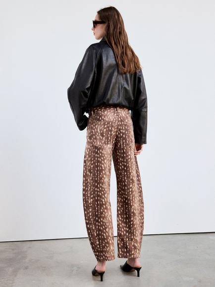 Mango High Rise Deer Print Barrel Leg Jeans, Caramel - view 2, Caramel