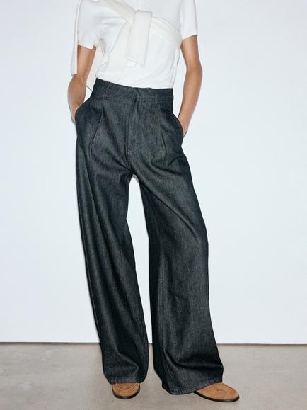 Mango High Waisted Barrel Leg Jeans, Black, Black