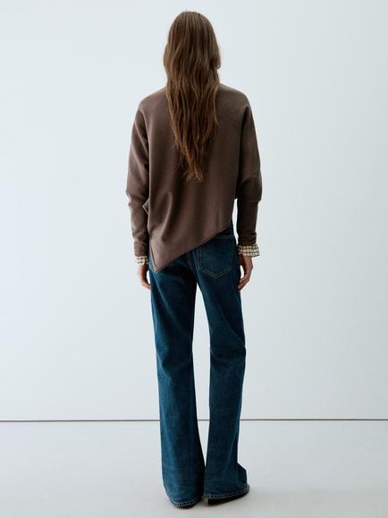 Mango Fine Knit Asymmetric Jumper, Chocolate - view 2, Chocolate