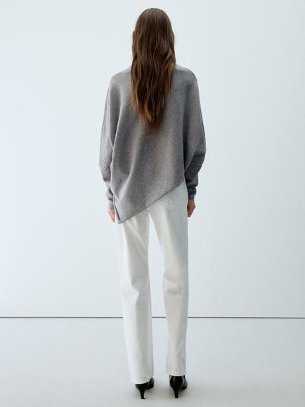 Mango Fine Knit Asymmetric Jumper, Mid Grey Melange - view 2, Mid Grey Melange