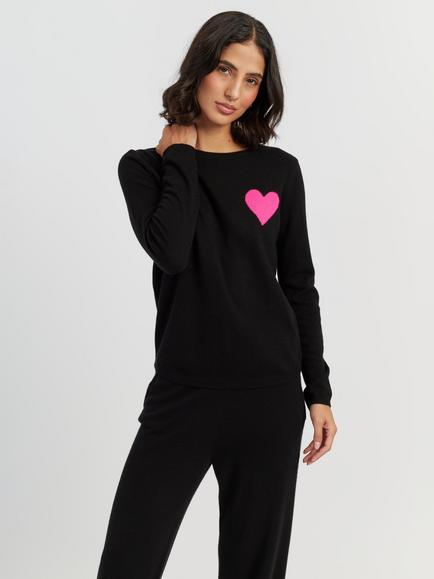 Chinti & Parker Wool Rich Heart Breton Jumper, Black, Black