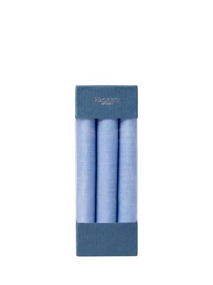 Hackett London Cotton Plain Handkerchief, Pack of 3, Sky Blue - view 2, Sky Blue