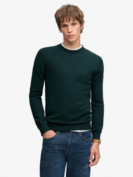 Superdry Essential Lightweight Cotton Rich Jumper, Deep Pine Green, Deep Pine Green