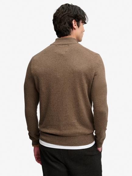 Superdry Lightweight Wool Blend Half-Zip Jumper, Biscuit Brown Marl - view 2, Biscuit Brown Marl