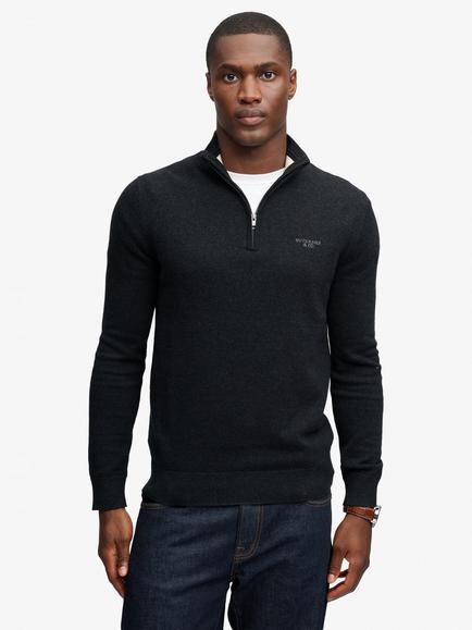 Superdry Prep Essential Cotton Half-Zip Henley-Style Jumper, Charcoal Marl, Charcoal Marl