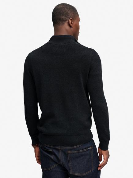 Superdry Prep Essential Cotton Half-Zip Henley-Style Jumper, Charcoal Marl - view 2, Charcoal Marl