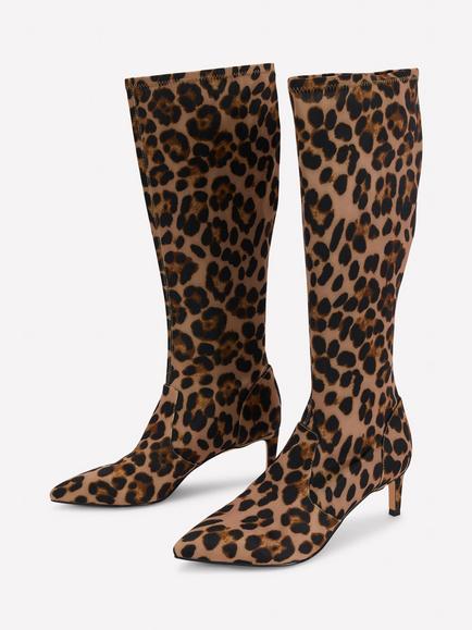Boden Stretch Animal Print Kitten Heel Knee High Boots, Multi - view 2, Multi