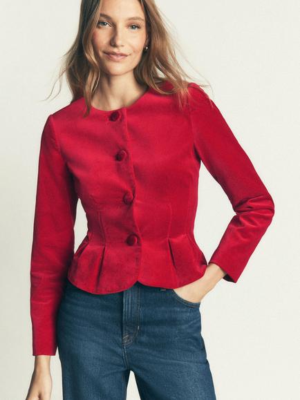 Boden Velvet Tailored Waist Jacket, Savvy Red, Savvy Red