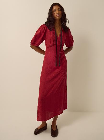 Monsoon Tiana Midi Dress, Burgundy, Burgundy