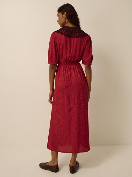 Monsoon Tiana Midi Dress, Burgundy - view 2, Burgundy