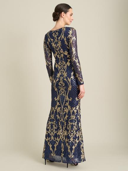 Gina Bacconi Electra Beaded Maxi Dress, Navy/Gold - view 2, Navy/Gold
