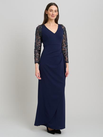 Gina Bacconi Reena Embellished Sleeve Dress, Navy, Navy