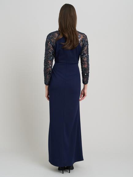 Gina Bacconi Reena Embellished Sleeve Dress, Navy - view 2, Navy