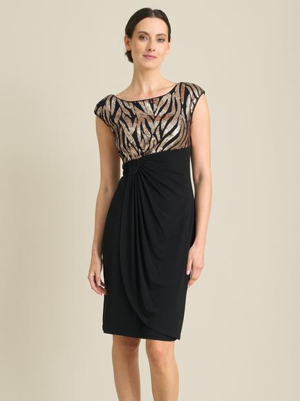 Gina Bacconi Jaden Dress, Black/Gold, Black/Gold