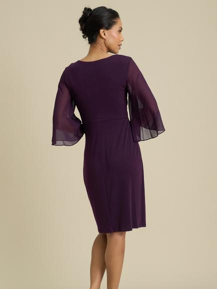 Gina Bacconi Draped Dress, Aubergine - view 2, Aubergine