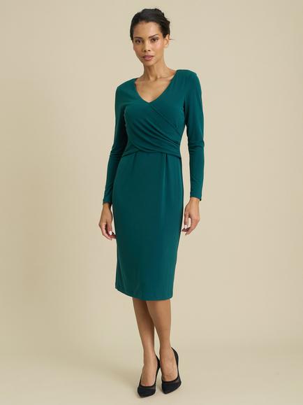 Gina Bacconi Midi Wrap Dress, Dark Green, Dark Green