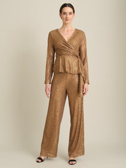 Gina Bacconi Tiia Sequin Pull On Trousers, Bronze