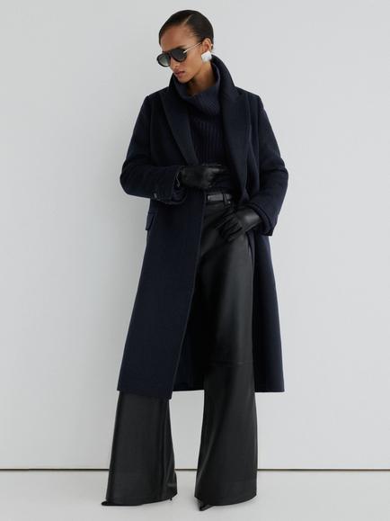 Reiss Atelier Nian Wool Rich Longline Overcoat, Navy, Navy