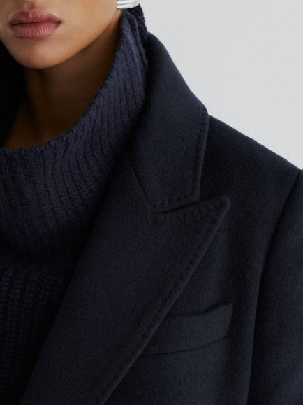 Reiss Atelier Nian Wool Rich Longline Overcoat, Navy - view 2, Navy